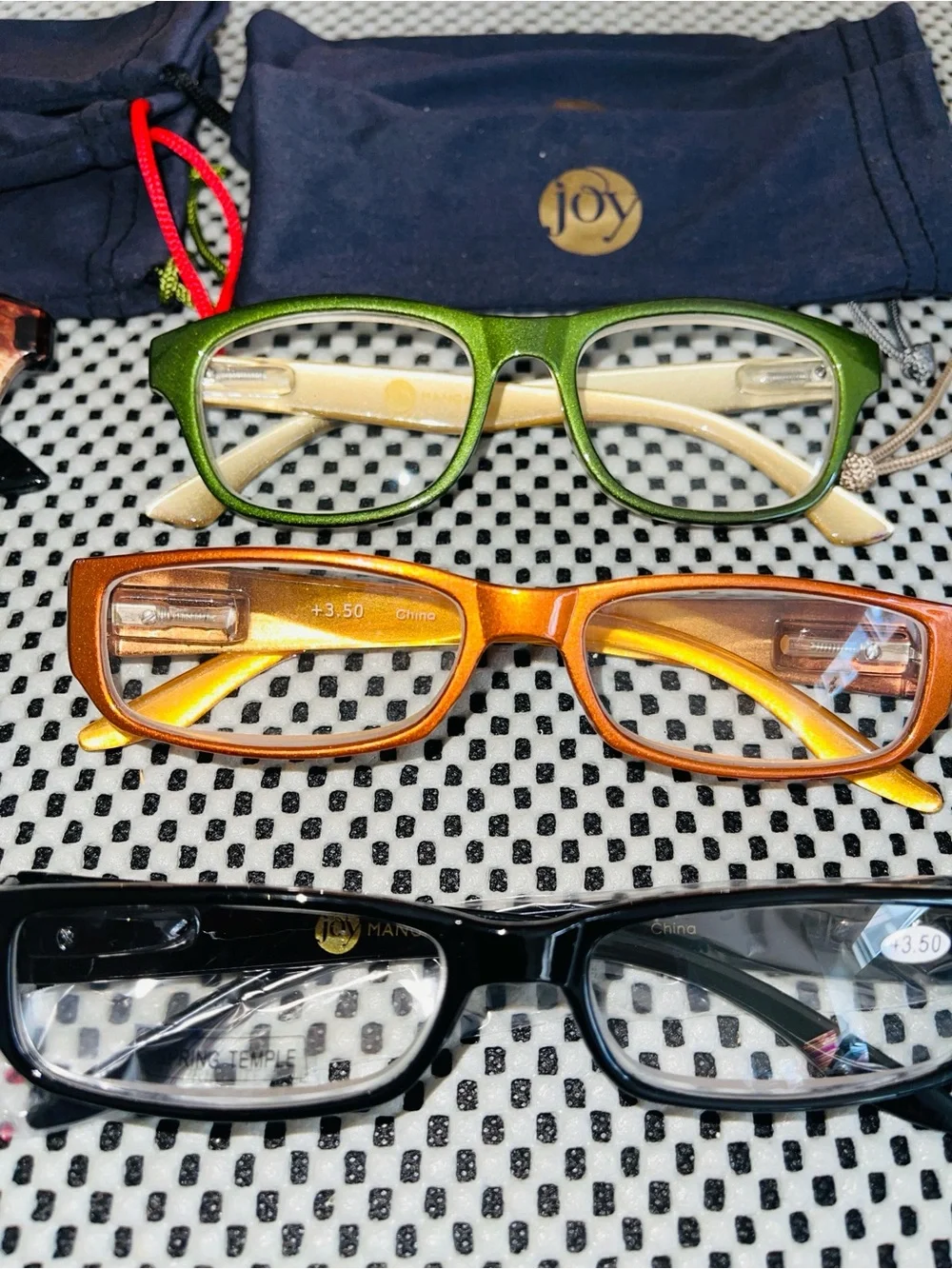 Lot of 6 Joy Mangano +3.50 Reading Glasses with Matching Soft Cases Spring Hinge